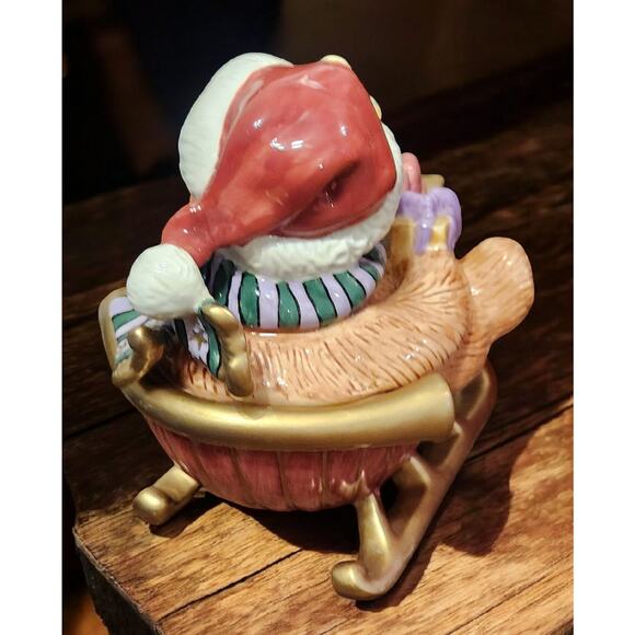 Fitz and Floyd Classics Teddy Bear in Sleigh Trinket Box in Original Box EUC - Picture 6 of 11